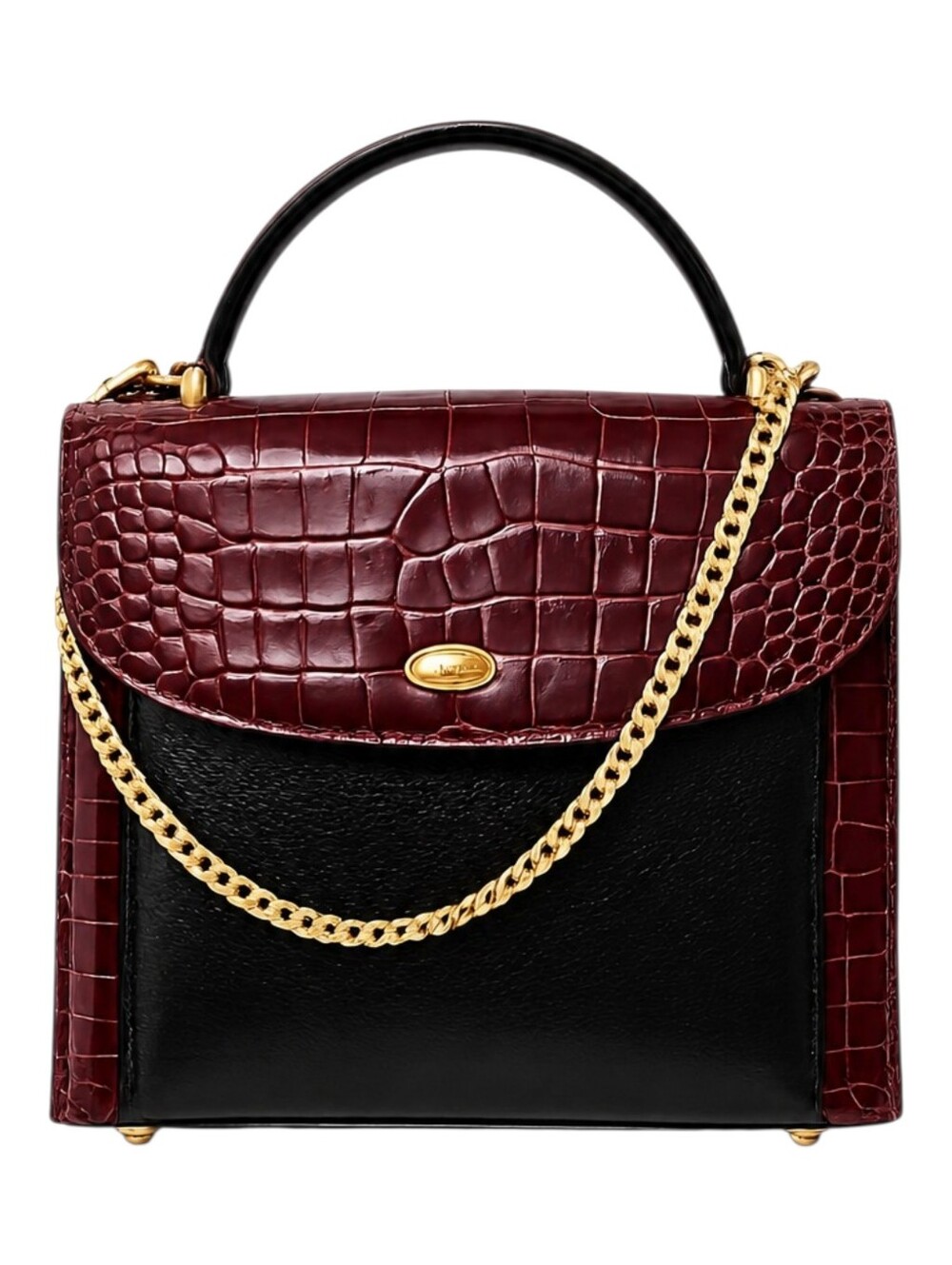 Bally Vintage Leather Satchel Croc Embossed Top Handle Bag Black Brown